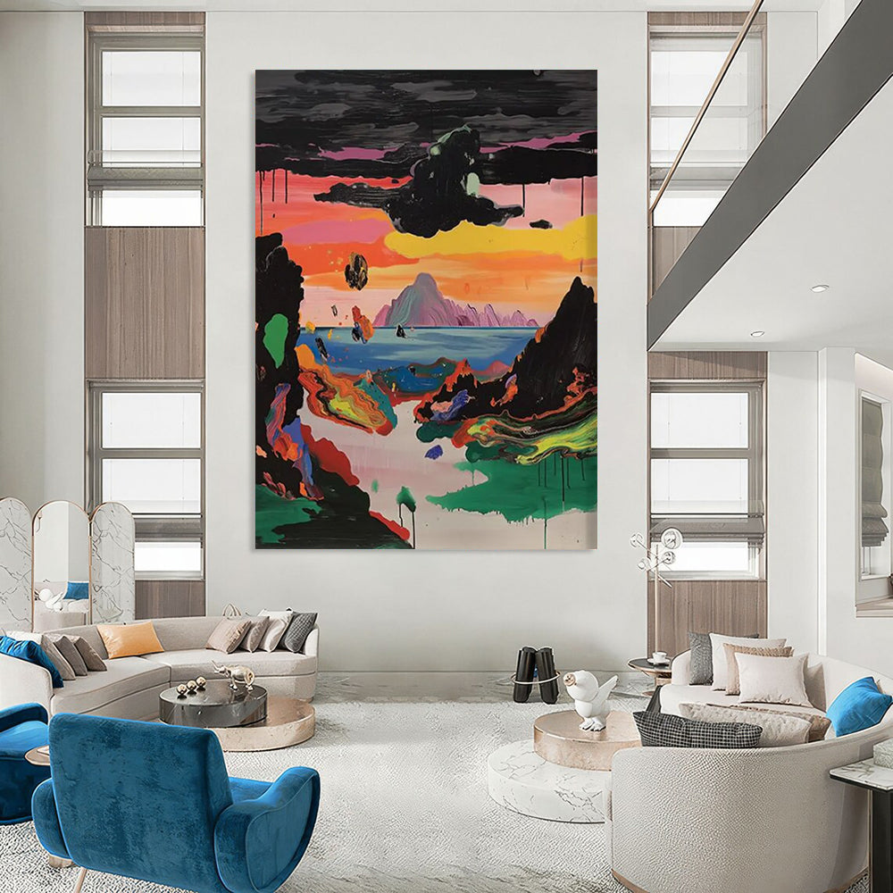 Azure Odyssey: Jumbo - Sized Hand - Painted Custom Abstract Painting for Office and Bedroom DTP107