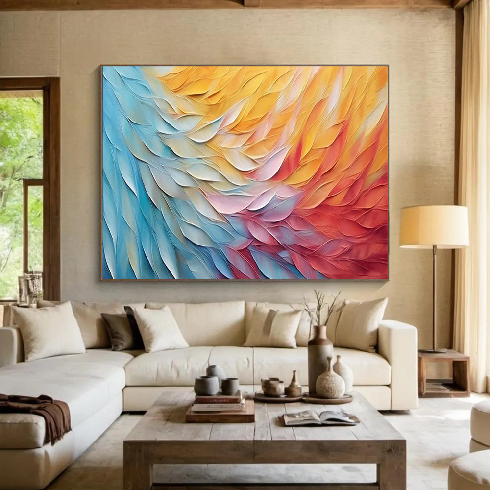 Colorful Feather - Textured Abstract - Modern Living Room Art DLZ201
