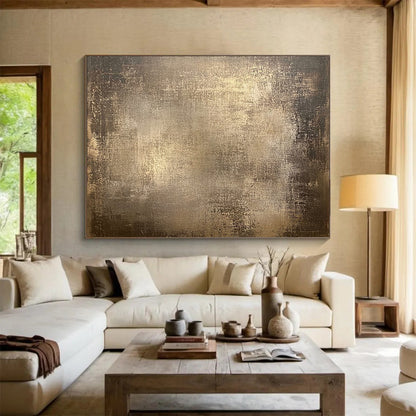 “Bronze - Toned Textured Canvas” - Shades of Brown, Metallic Gold, Abstract Grunge - Acrylic Painting HB1616