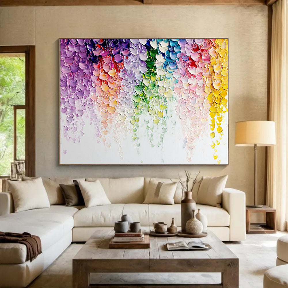 “Rainbow - Colored Textured Crescents” - Rainbow hues; Textured crescent shapes in a rainbow of colors; Impasto Acrylic Painting On Canvas HB1202