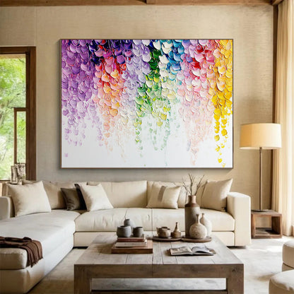 “Rainbow - Colored Textured Crescents” - Rainbow hues; Textured crescent shapes in a rainbow of colors; Impasto Acrylic Painting On Canvas HB1202