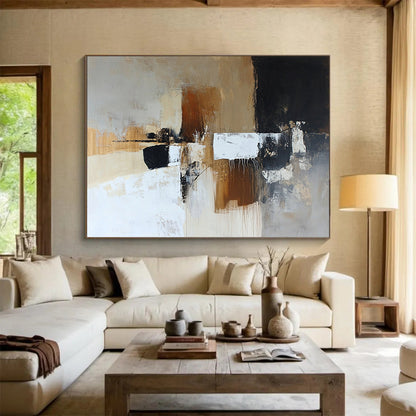“Earthy Tones Abstraction” - Brown, Beige, Black, Textured Shapes - Abstract Oil Painting HB1526
