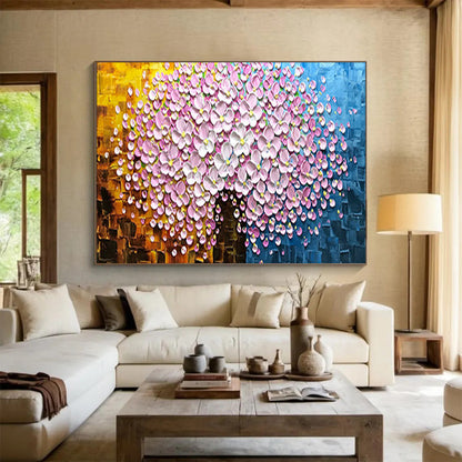 Textured Pink Flower Tree - Romantic Living Room or Bedroom Art DLZ231
