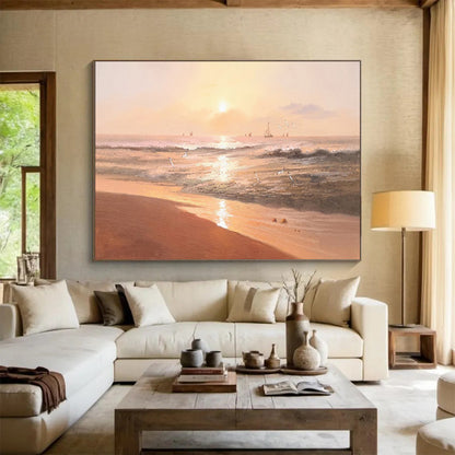 Sunset Beach with Sailboats - Romantic Living Room or Bedroom Art DLZ264