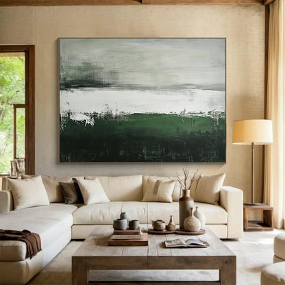 “Green and Gray Abstract Landscape” - Green, gray, white; Abstract landscape with green and gray; Acrylic Painting On Canvas HB1254