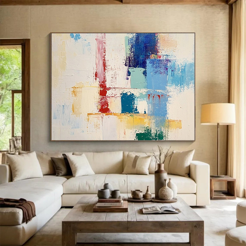 “Colorful Geometric Abstract” - Colorful Palette, Geometric Abstraction Painting On Canvas HB0874