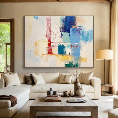 “Colorful Geometric Abstract” - Colorful Palette, Geometric Abstraction Painting On Canvas HB0874