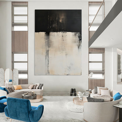 Contemporary abstract art features large white and black color blocks with blurred edges and delicate textures in high definition minimalist style. DLZ0712