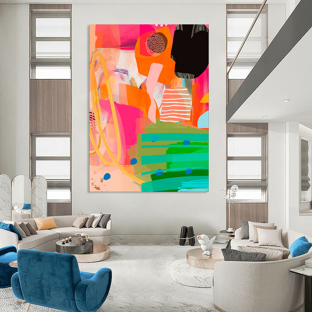 Dynamic & Energetic Hand-Painted Custom Abstract Painting for Bar & Hotel LargeART2010