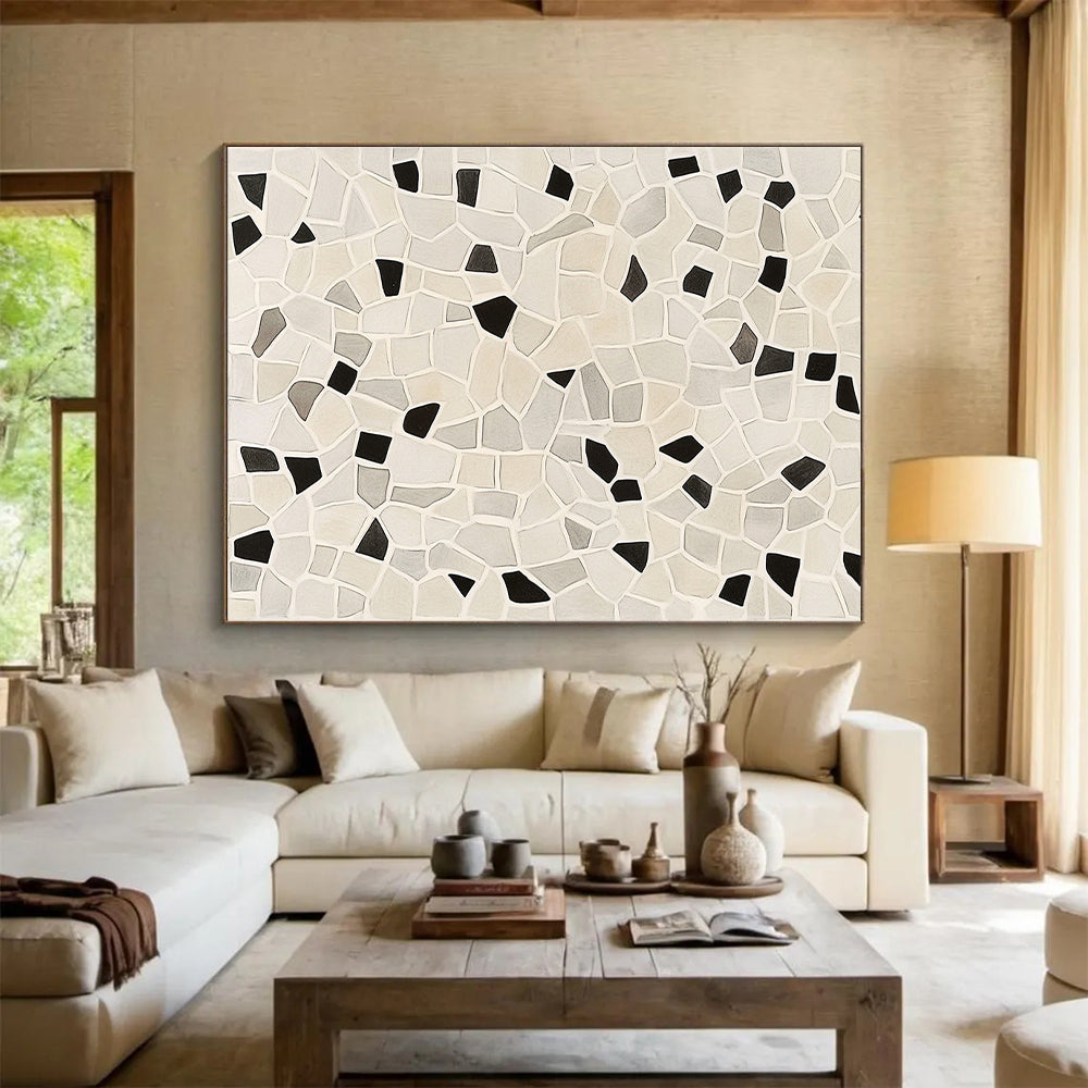 Beige, Gray & Black Mosaic - “Neutral Patchwork Harmony” Painting On Canvas HB203