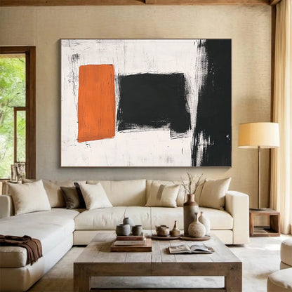 Orange and Black Rectangles - Color - Block Abstract Painting On Canvas HB0461