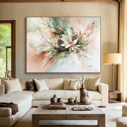 Soft Colorful Floral Abstract - “Blush Bouquet” Painting On Canvas HB1463