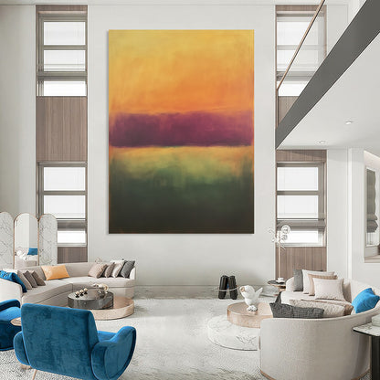 Vibrant contemporary hand-painted abstract artwork featuring soft orange and purple tones with a blurred gradient, ideal for enhancing modern spaces. DLZ0938