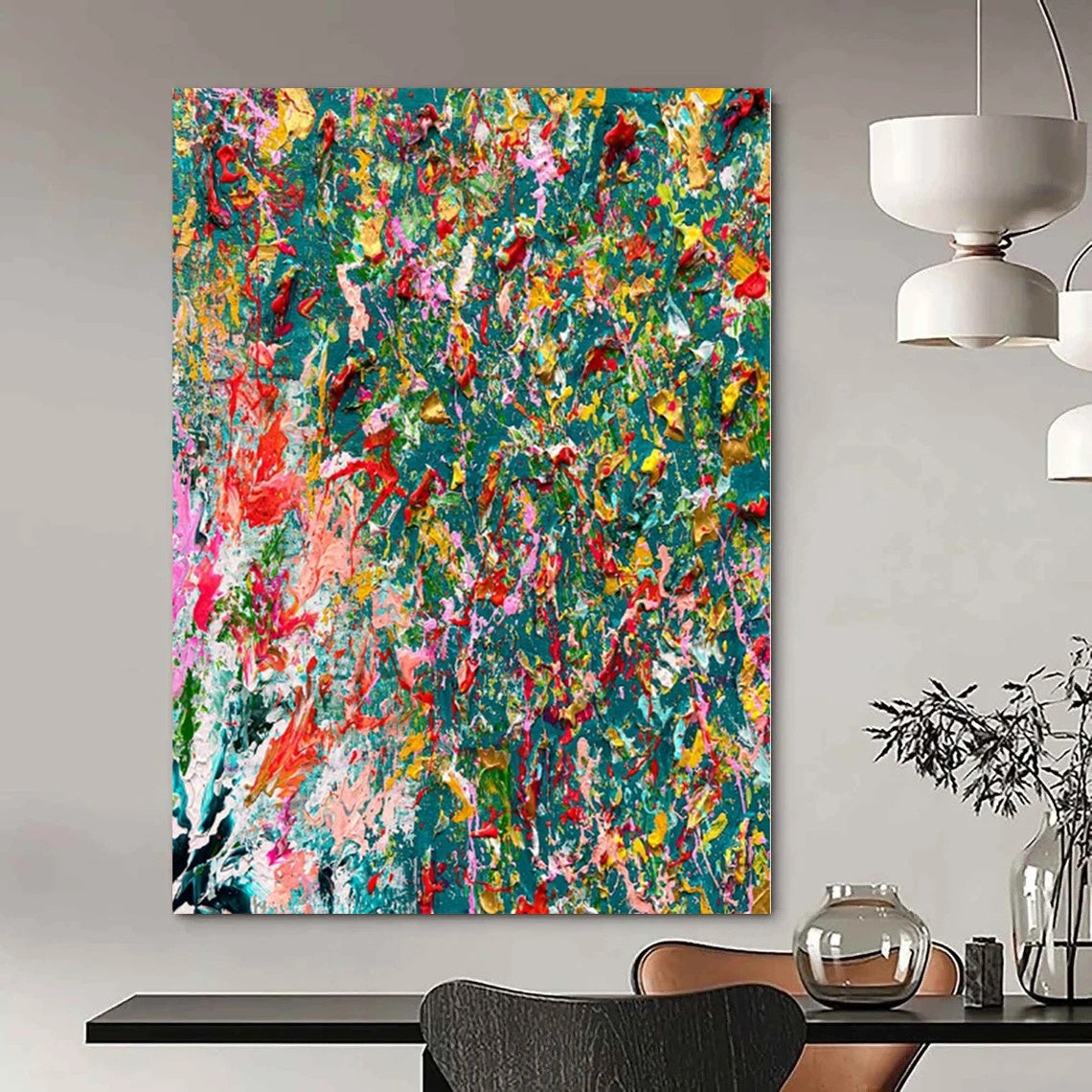 Large-Scale Hand-Painted Contemporary Abstract Mural for Bedroom Accent Walls