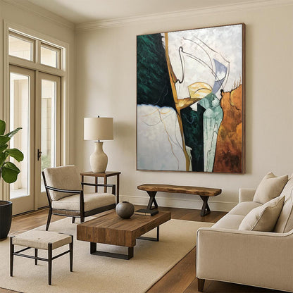 Monumental Custom Abstract Painting for Sunroom Garden View Walls