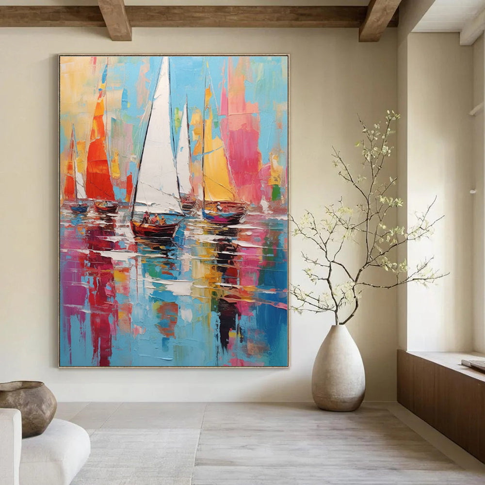 Giant Hand-Painted Contemporary Abstract Canvas for Office Training Rooms
