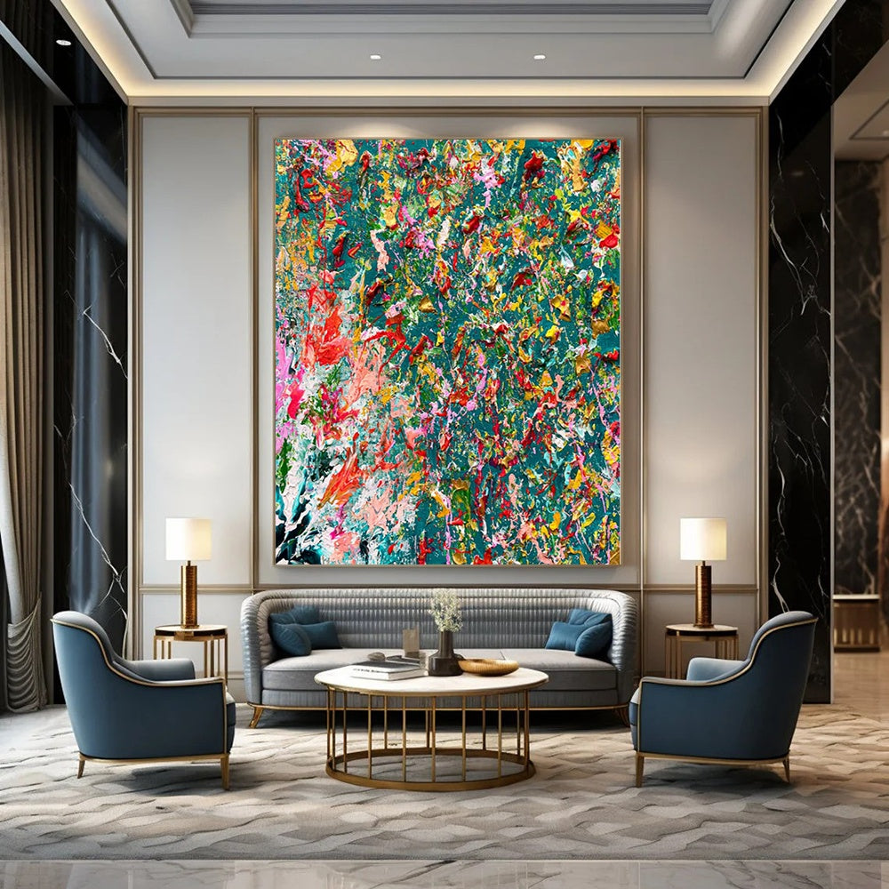 Large-Scale Hand-Painted Contemporary Abstract Mural for Bedroom Accent Walls