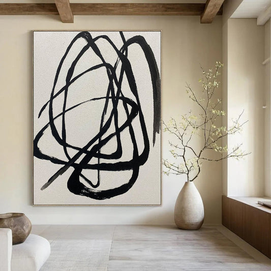 Colossal Hand-Painted Contemporary Abstract Canvas for Living Room Media Walls