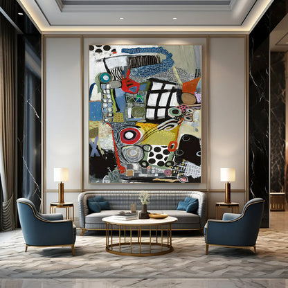 Large-Scale Hand-Painted Contemporary Abstract Mural for Family Home Kitchens