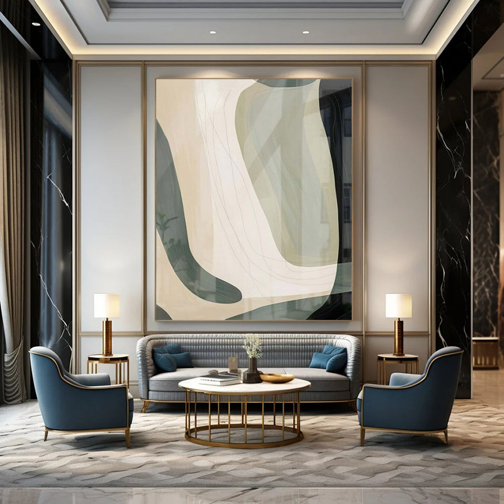 Oversized Hand-Painted Modern Abstract Mural for Family Home Homework Zones