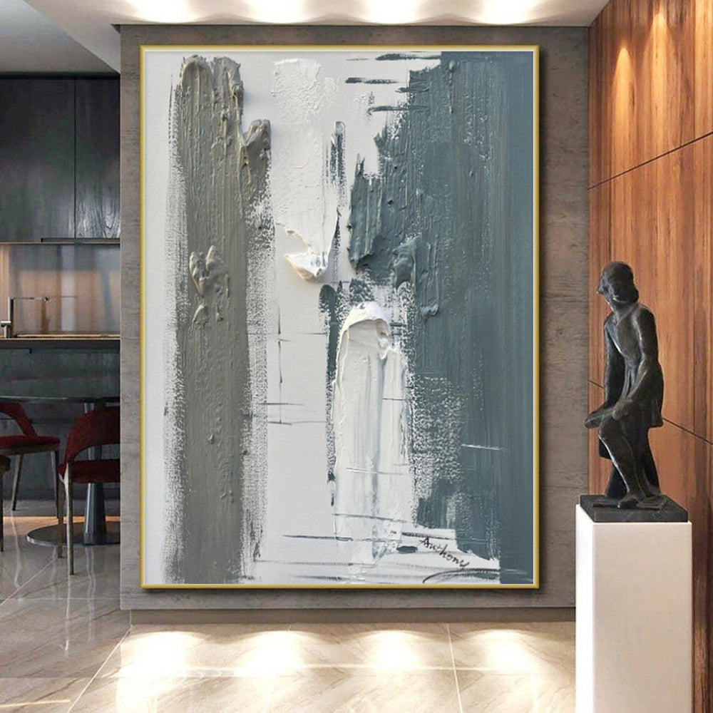 Custom Giant Hand-Painted Abstract Canvas for Bathroom Vanity Feature Wall