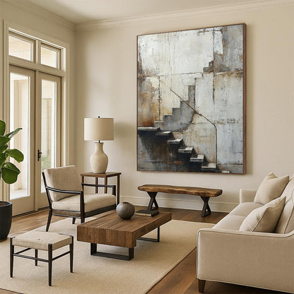 Giant Hand-Painted Abstract Art for Basement Family Movie Night Areas