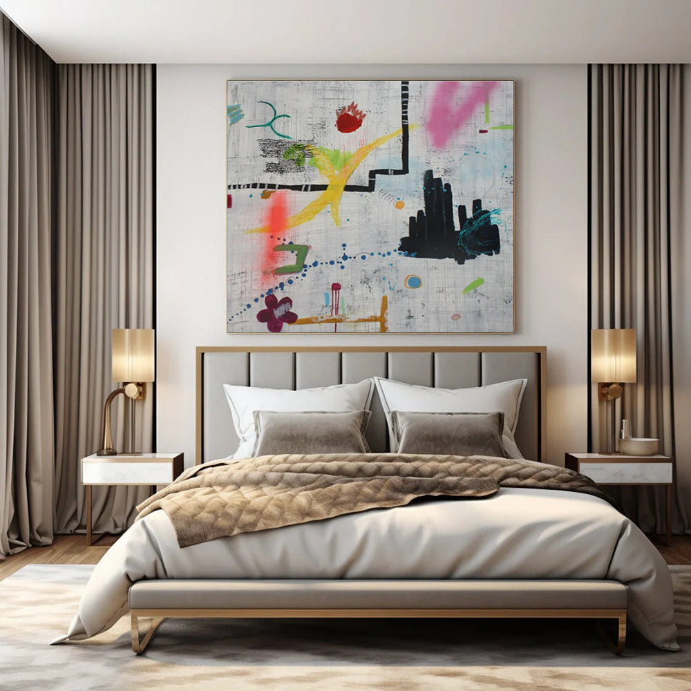 Large-Scale Hand-Painted Abstract Mural for Living Room & Hotel Outdoor Terraces