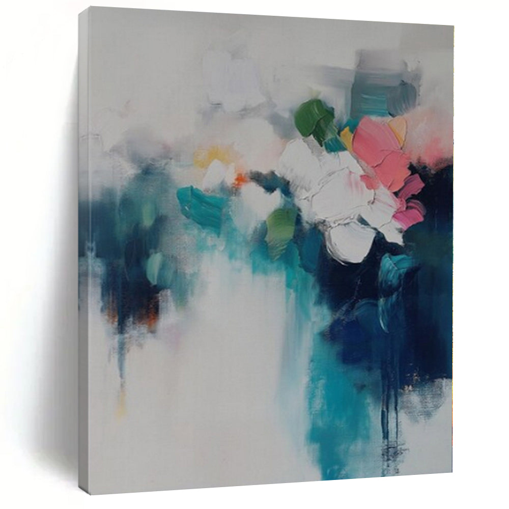 Large-Scale Hand-Painted Contemporary Abstract Canvas for Dining Room Above Sideboard Cabinets