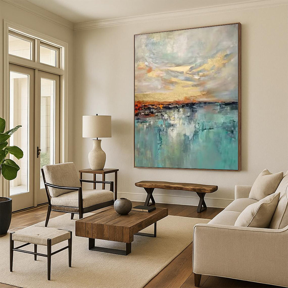 Enormous Hand-Painted Abstract Canvas for Greenhouse Interior Wall