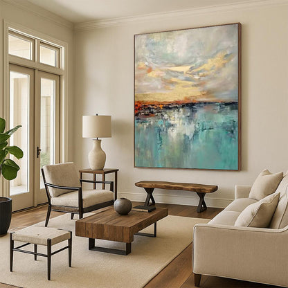 Enormous Hand-Painted Abstract Canvas for Greenhouse Interior Wall