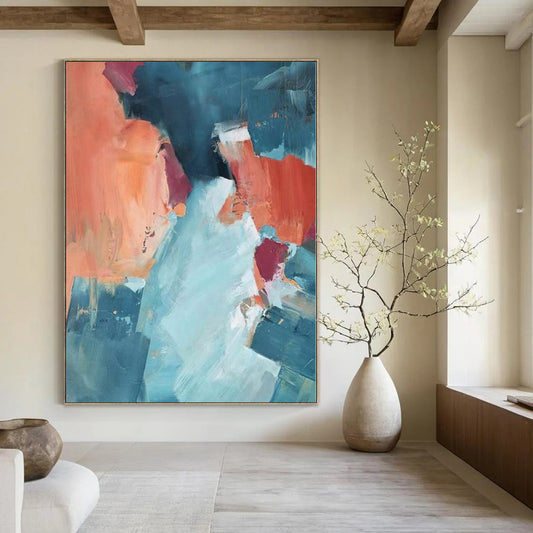 Oversized Abstract Wall Art for Indoor Basketball Courts - Custom Mixed Media on Canvas
