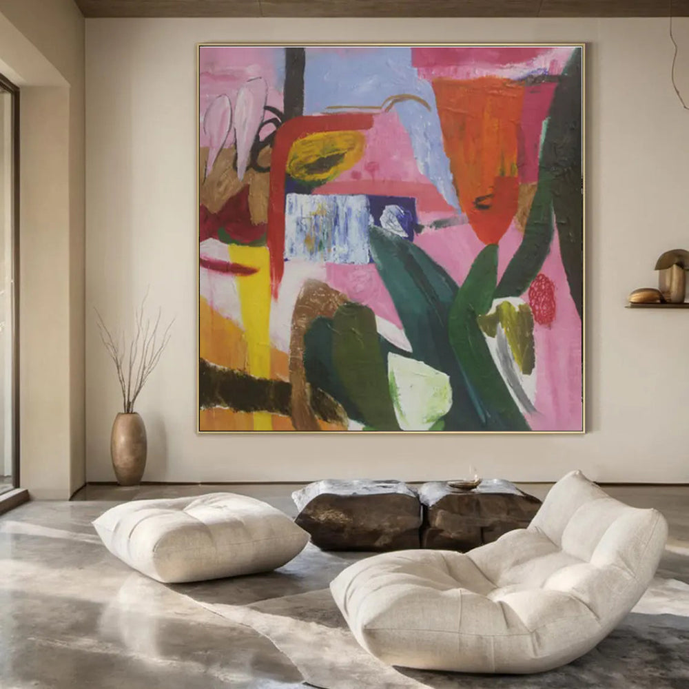 Oversized Hand-Painted Abstract Mural for Office & Entryway