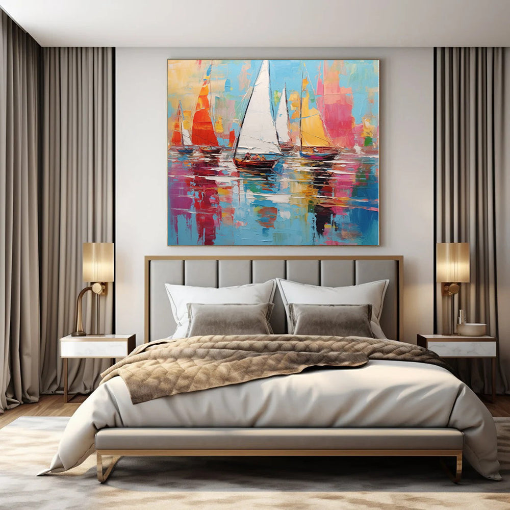 Giant Hand-Painted Contemporary Abstract Canvas for Office Training Rooms