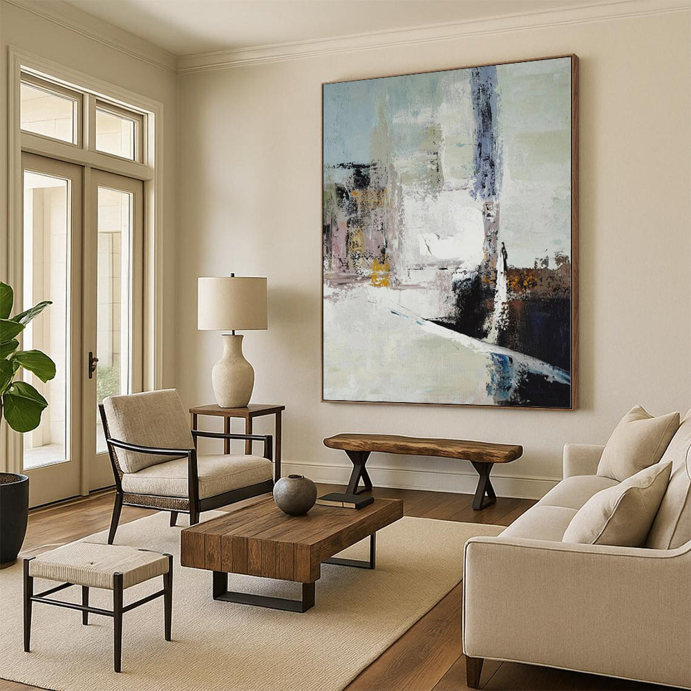 Monumental Custom Abstract Art for Guest Room Fireplace and Mantel Feature Walls