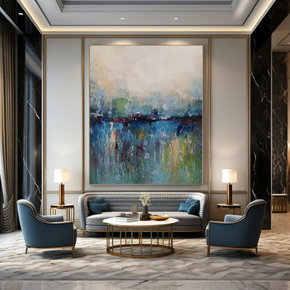 Giant Hand-Painted Contemporary Abstract Art for Living Room Staircase Adjacent Walls