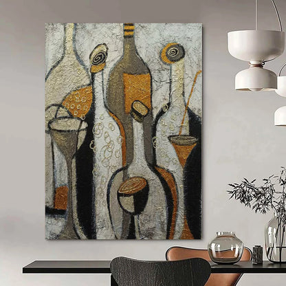 Geometric Elegance Hand-Painted Mural for Modern Dining Rooms