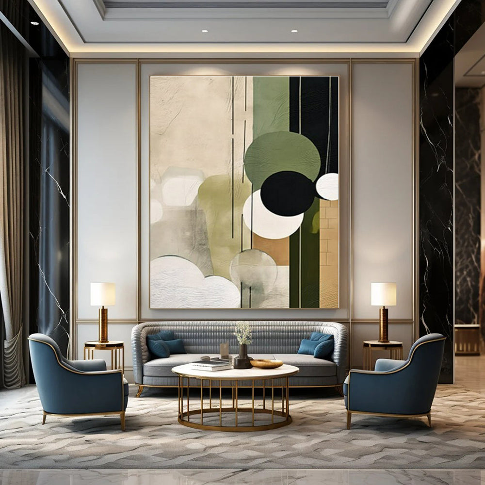 Oversized Hand-Painted Modern Abstract Painting for Office Pantry Areas
