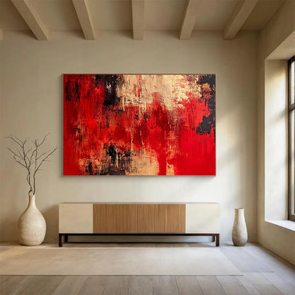 “Red Black Textured Blend” - Red, Black, Beige - Textured Abstract Layers - Acrylic Painting HB1301