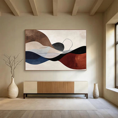 “Colorful Wavy Shapes” - Brown, Beige, Blue, Red with Curved Forms - Abstract Acrylic HB1362