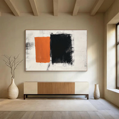Dynamic Orange and Black Shapes - Energetic Abstract Painting On Canvas HB0463