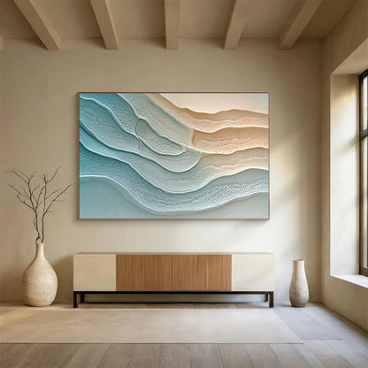 “Blue - Beige Textured Wavy Layers” - Abstract Textural Painting On Canvas HB0512
