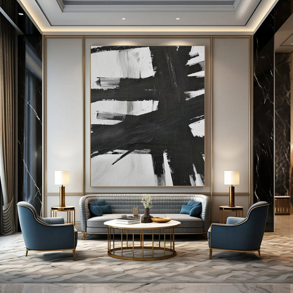 Designer - Directed Hand - Painted Textured Canvas Mural for Hotel Suite & Entryway DKH1154