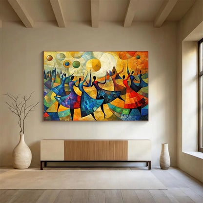 “Abstract Dancers” - Colorful, Geometric, Dancers Painting On Canvas HB0749