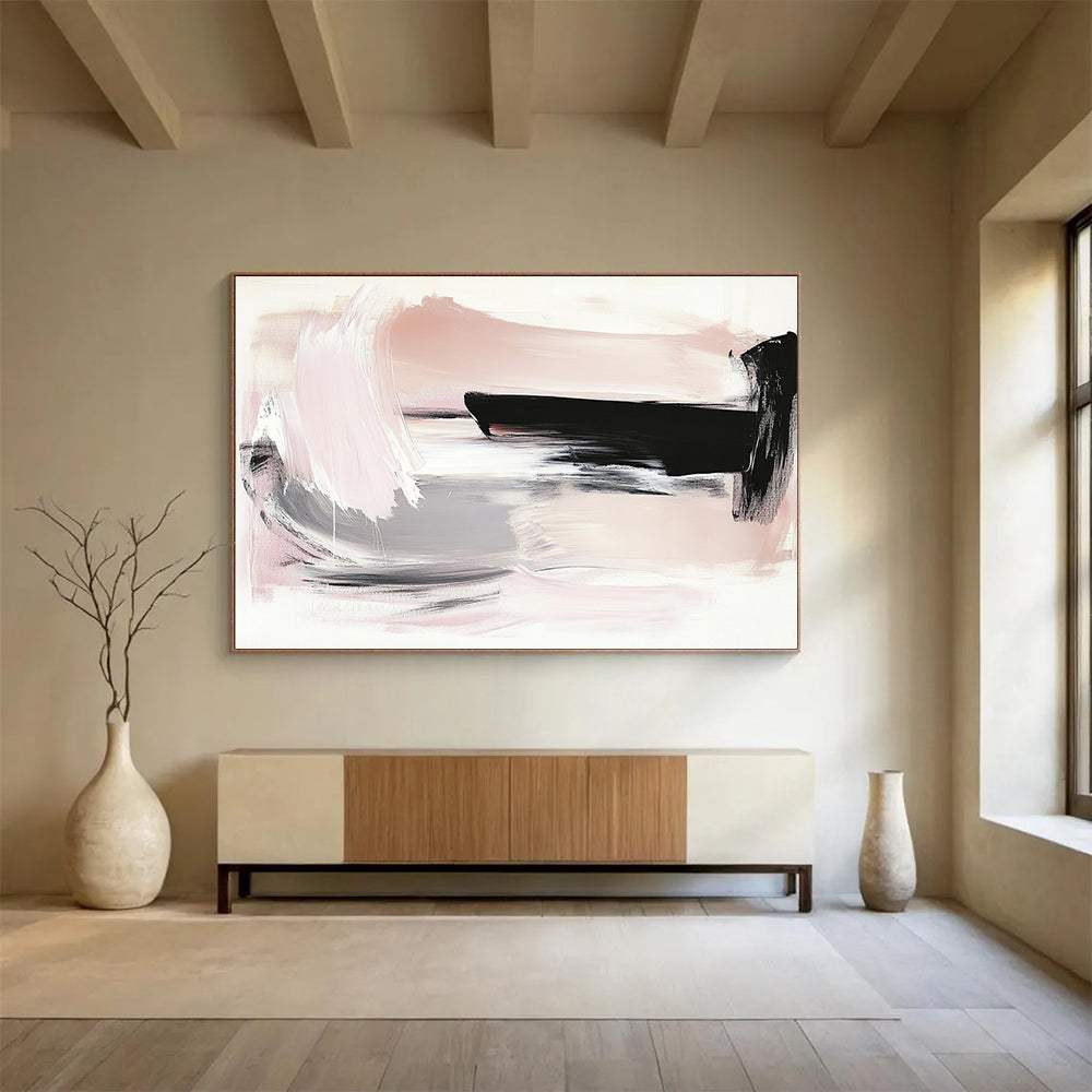 “Pink Gray Abstract Brushstrokes” - Pink, Gray, Black, White, Brushstrokes - Painting On Canvas HB1435