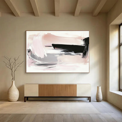 “Pink Gray Abstract Brushstrokes” - Pink, Gray, Black, White, Brushstrokes - Painting On Canvas HB1435