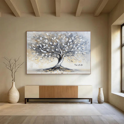 Neutral - Toned Tree of Life - Textured Symbolic Painting On Canvas HB0457