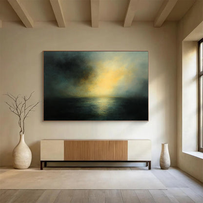 “Dark Coastal Sunset” - Dark Palette, Moody Coastal Sunset Painting On Canvas HB0895