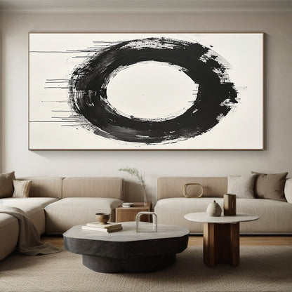 Black Circular Brushstroke with Varied Texture - “Enso of Layers” Painting On Canvas HB249