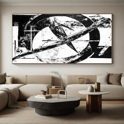 Black & White Abstract Geometric Marks - “Monochrome Urban Graffiti” Painting On Canvas HB221