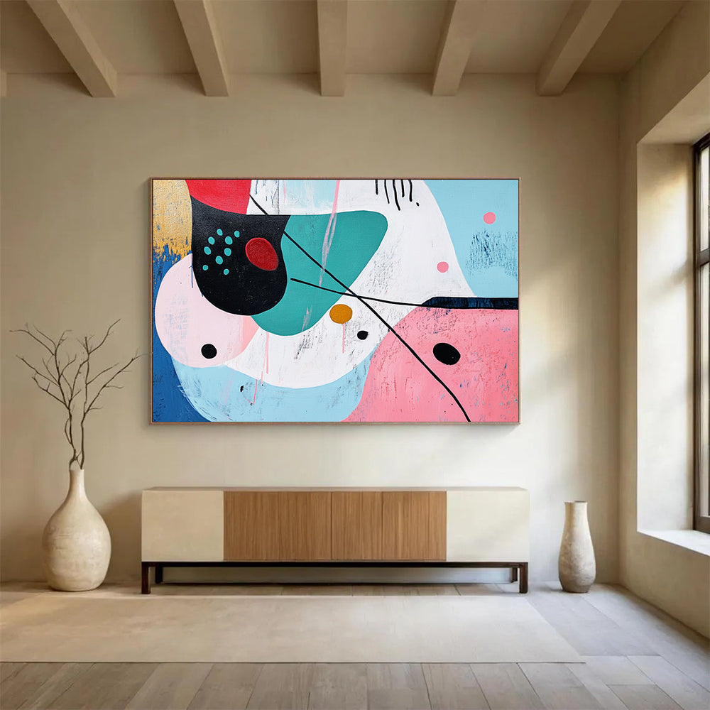 Colorful Abstract Shapes on Light Blue - Playful Abstract Painting On Canvas HB0496